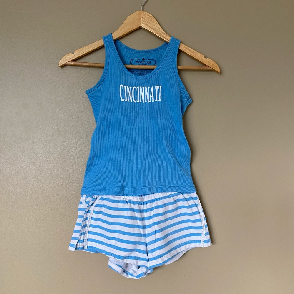 {Pacific Girl} Blue Tank Top & Striped shorts Set